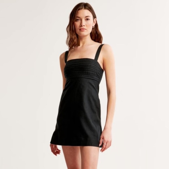 Abercrombie & Fitch Emerson Mini Dress Linen Blend Black Size Extra Small - Picture 1 of 7